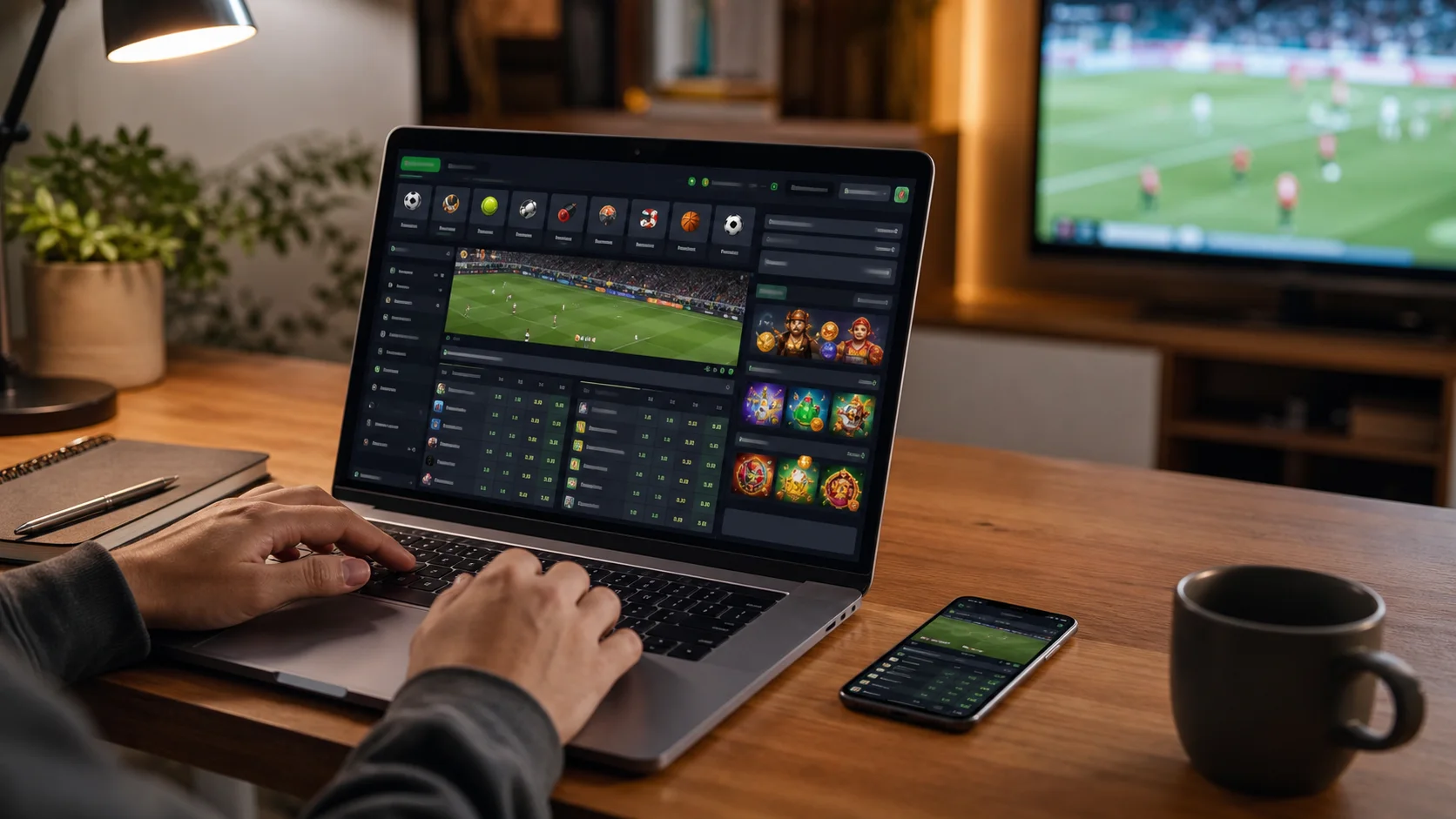 Plataforma bcgame em notebook e celular com apostas esportivas e cassino online